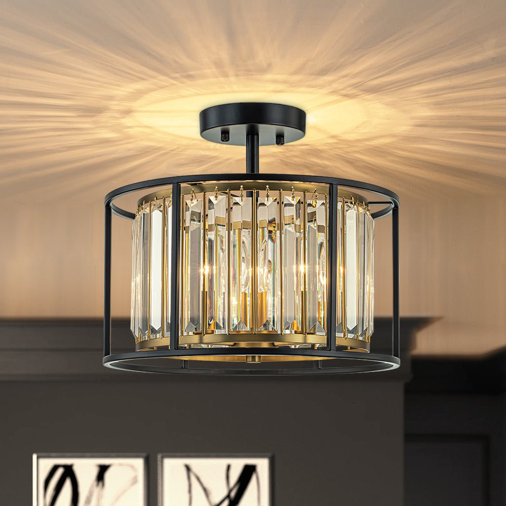 Qvistari Minimalist Crystal Semi Flush Ceiling Light-Neutral Decor