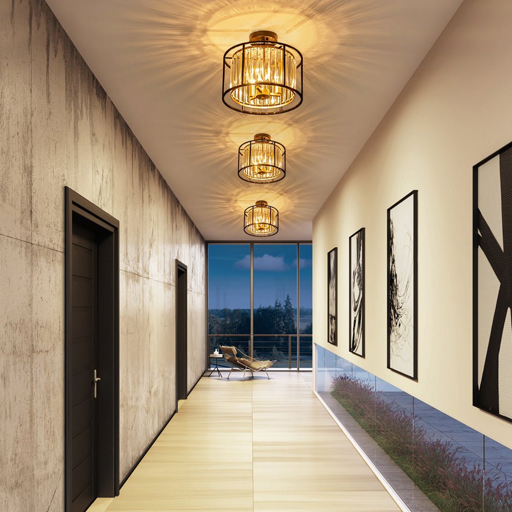 Qvistari Minimalist Crystal Semi Flush Ceiling Light-Neutral Decor