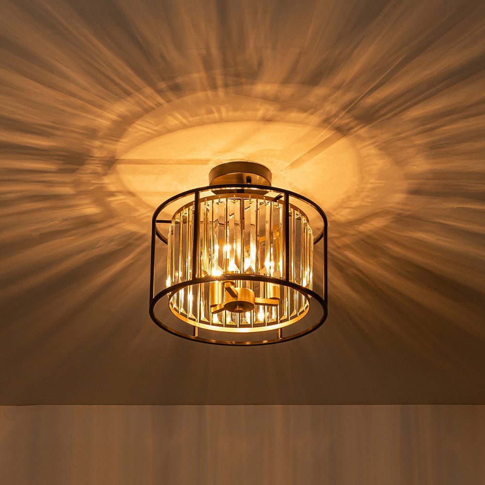 Qvistari Minimalist Crystal Semi Flush Ceiling Light-Neutral Decor