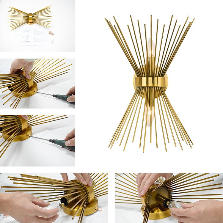 Jarnbrulx Mid Century Sunburst Metal Wall Sconce - Lamp Copper