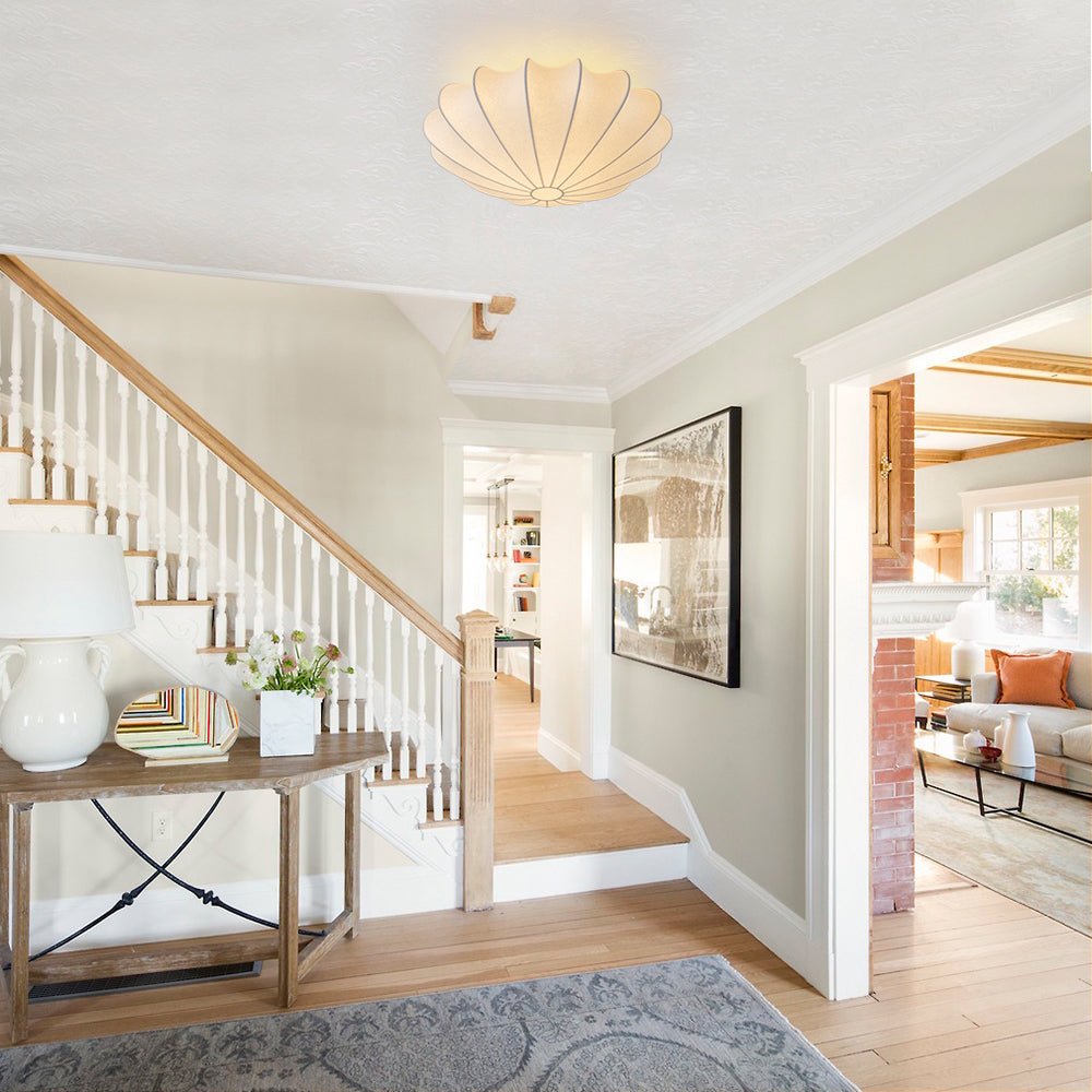 Lunari Mid-Century Modern Silk Flush Mount Light-Neutral Decor
