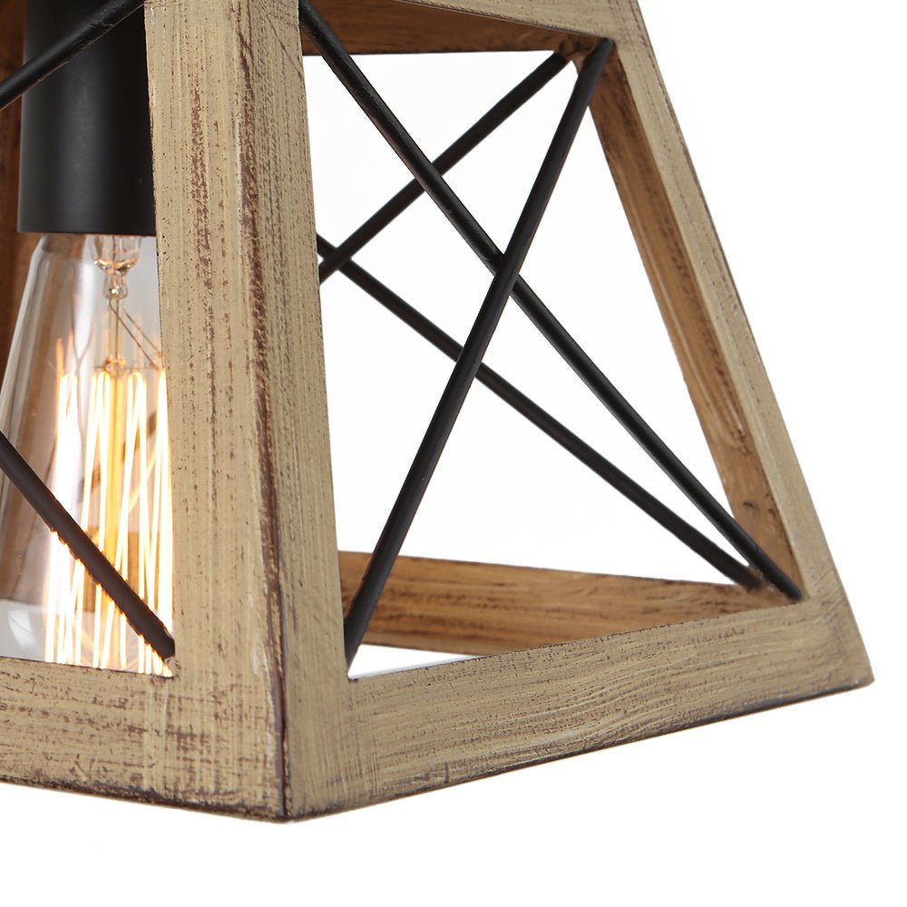 Modern Linear Faux Wood Chandelier Pendant Light - Lamp Copper