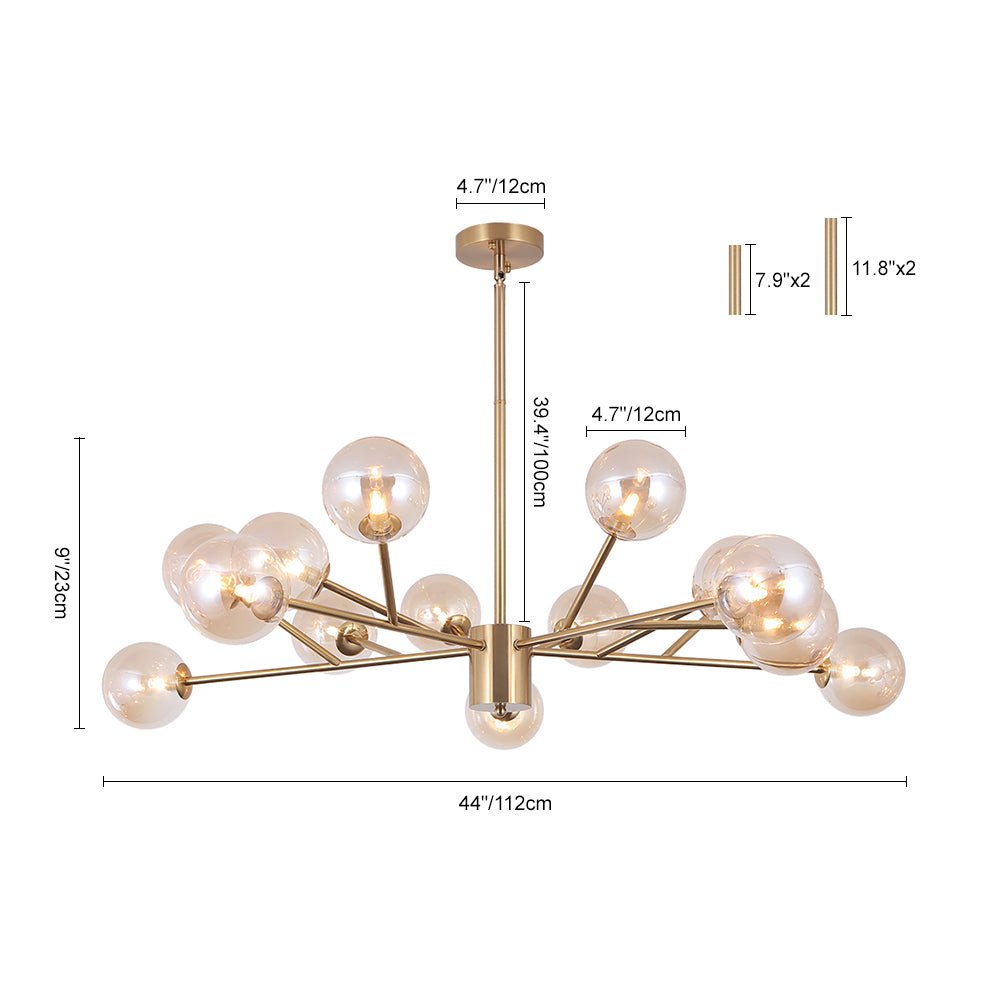 Seriva Modern Metal Glass Chandelier - Lamp Copper