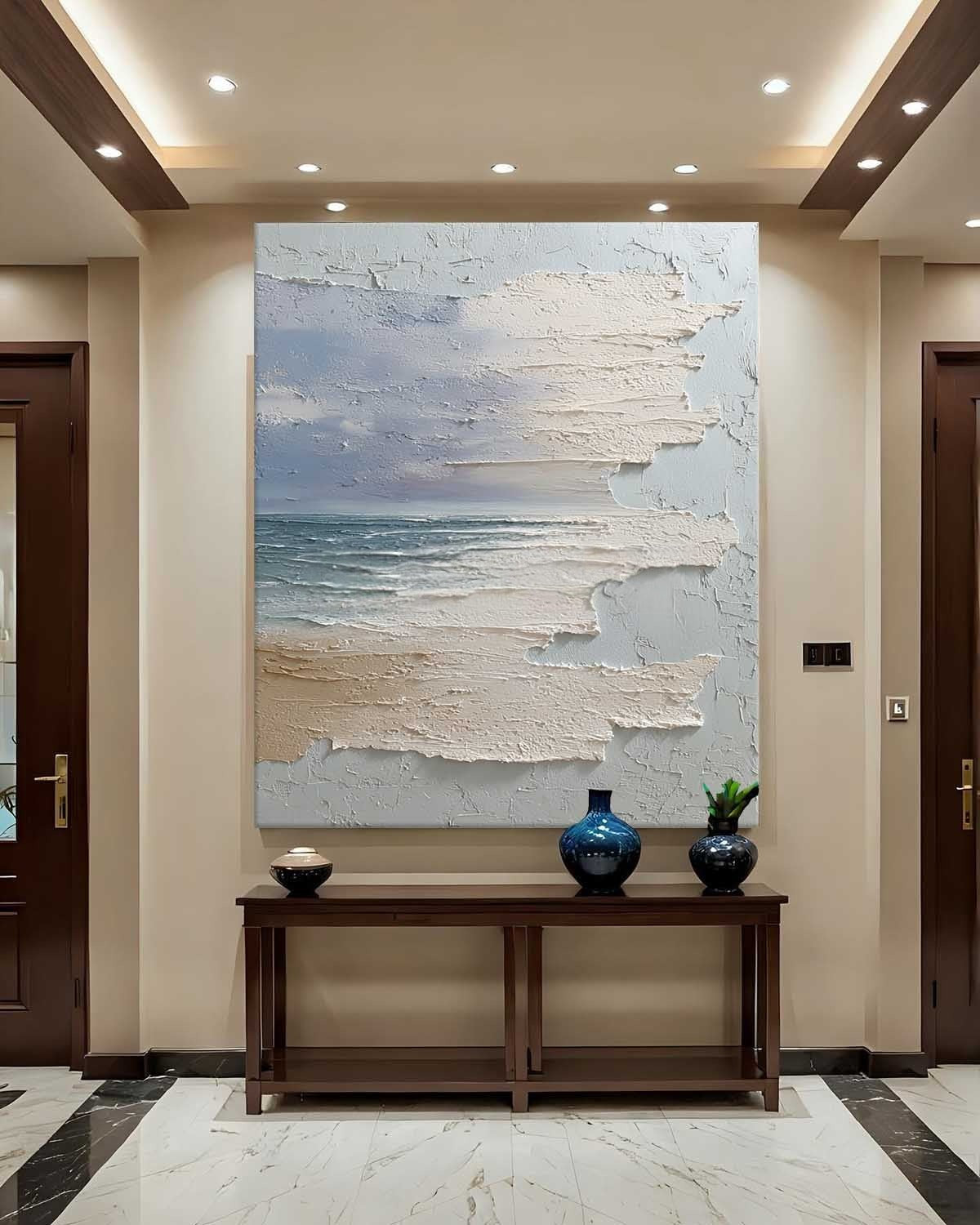 PlWall Art Vertical Horizontal Wabi-Sabi Sea Relief Scene Cool Coastal - Neutralighting