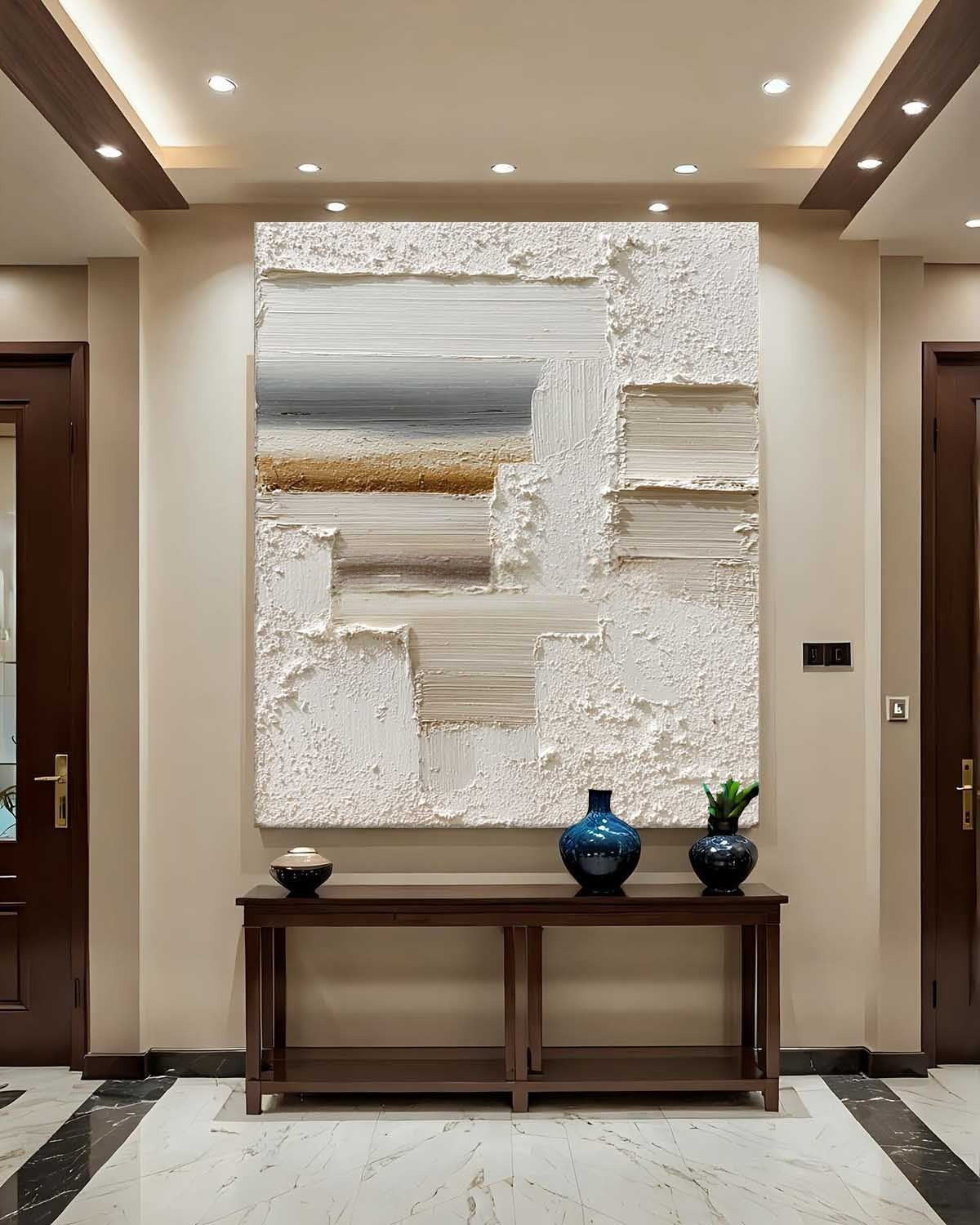 Wall Art Vertical Textured Abstract Geometric Scene Serene - Neutralighting