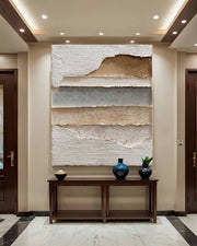 Wall Art Vertical Textured Abstract Layered Scene Muted - Neutralighting