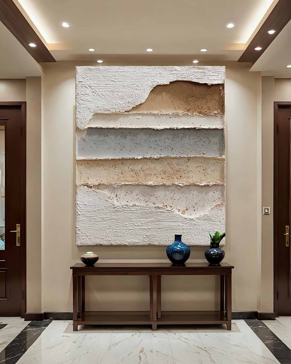 Wall Art Vertical Textured Abstract Layered Scene Muted - Neutralighting