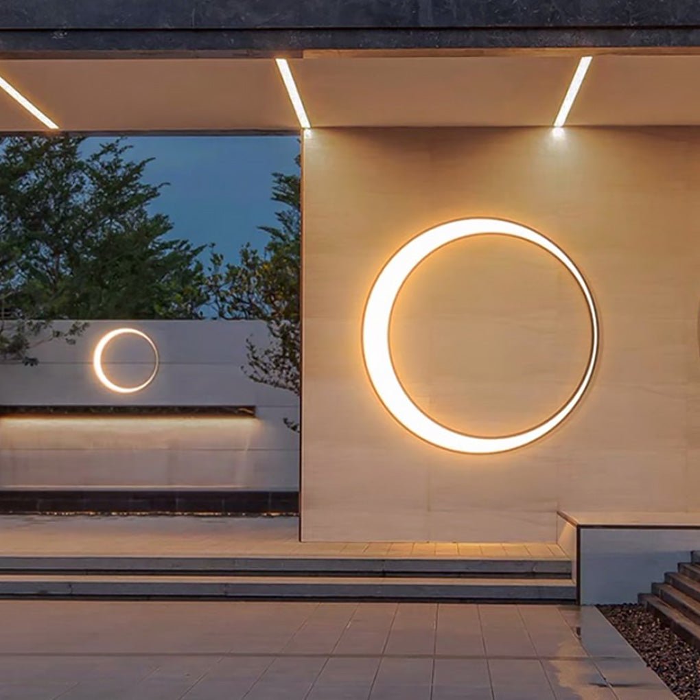 Oron Circular Moon Modern Steel Outdoor Wall Lights
