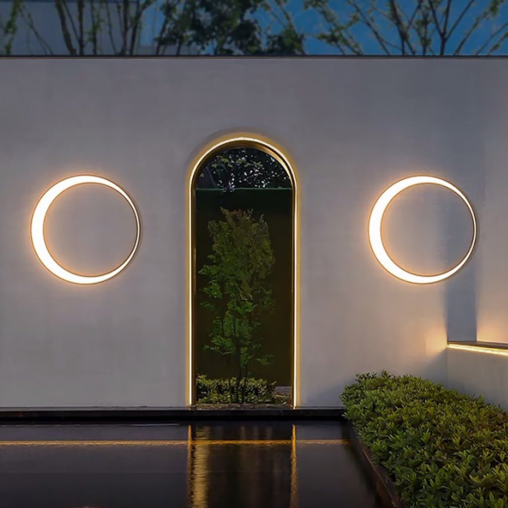 Oron Circular Moon Modern Steel Outdoor Wall Lights