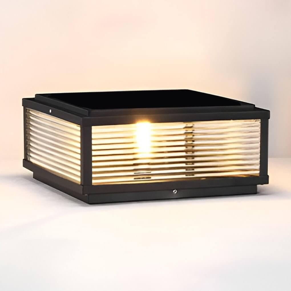 Handsome Square Ribbed Glass Outdoor Pier Mount Pillar Light