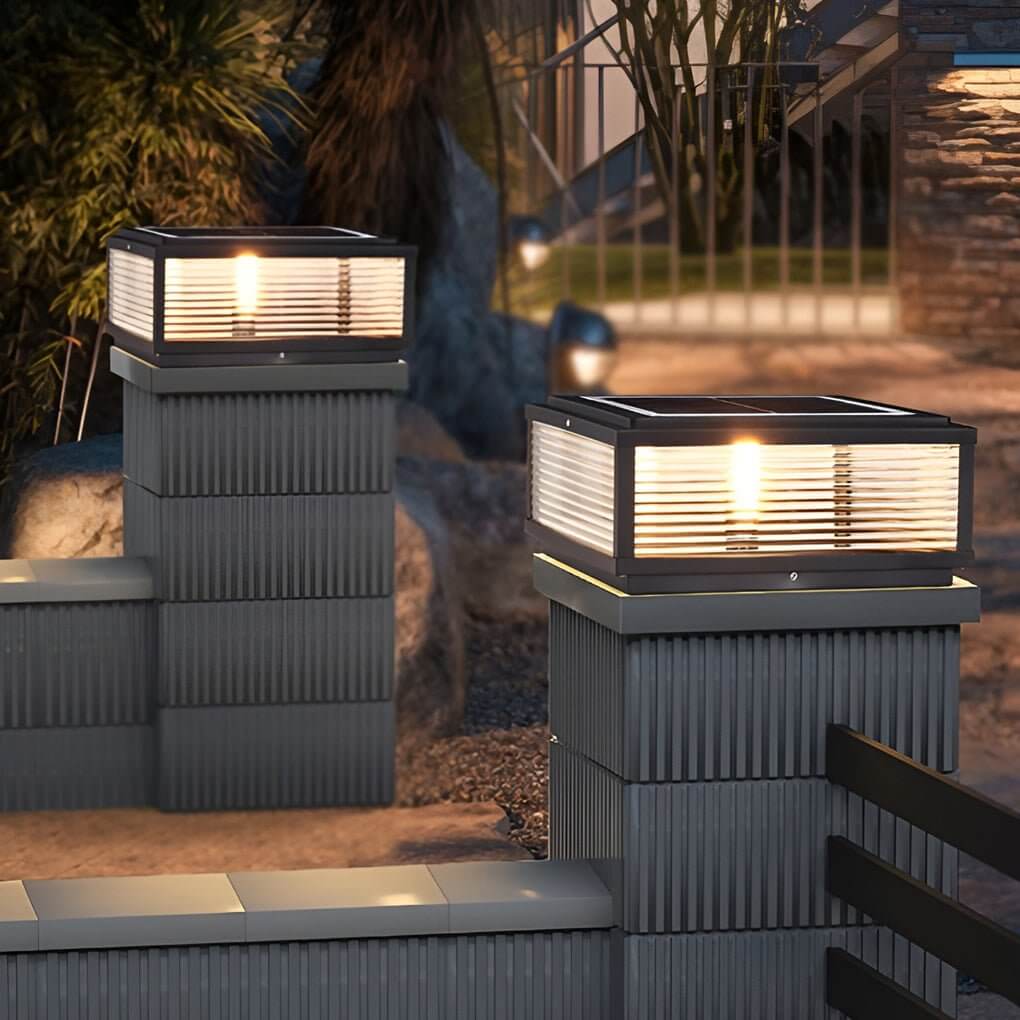 Handsome Square Ribbed Glass Outdoor Pier Mount Pillar Light