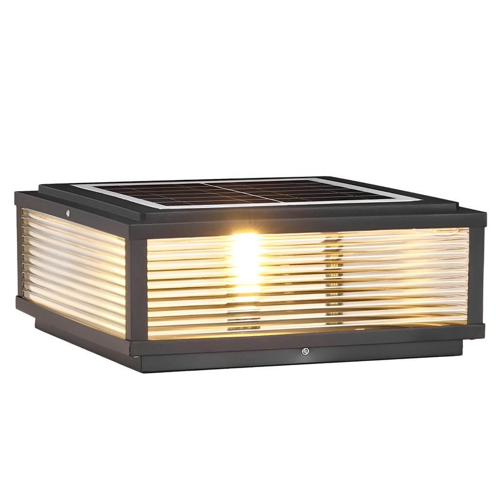 Handsome Square Ribbed Glass Outdoor Pier Mount Pillar Light