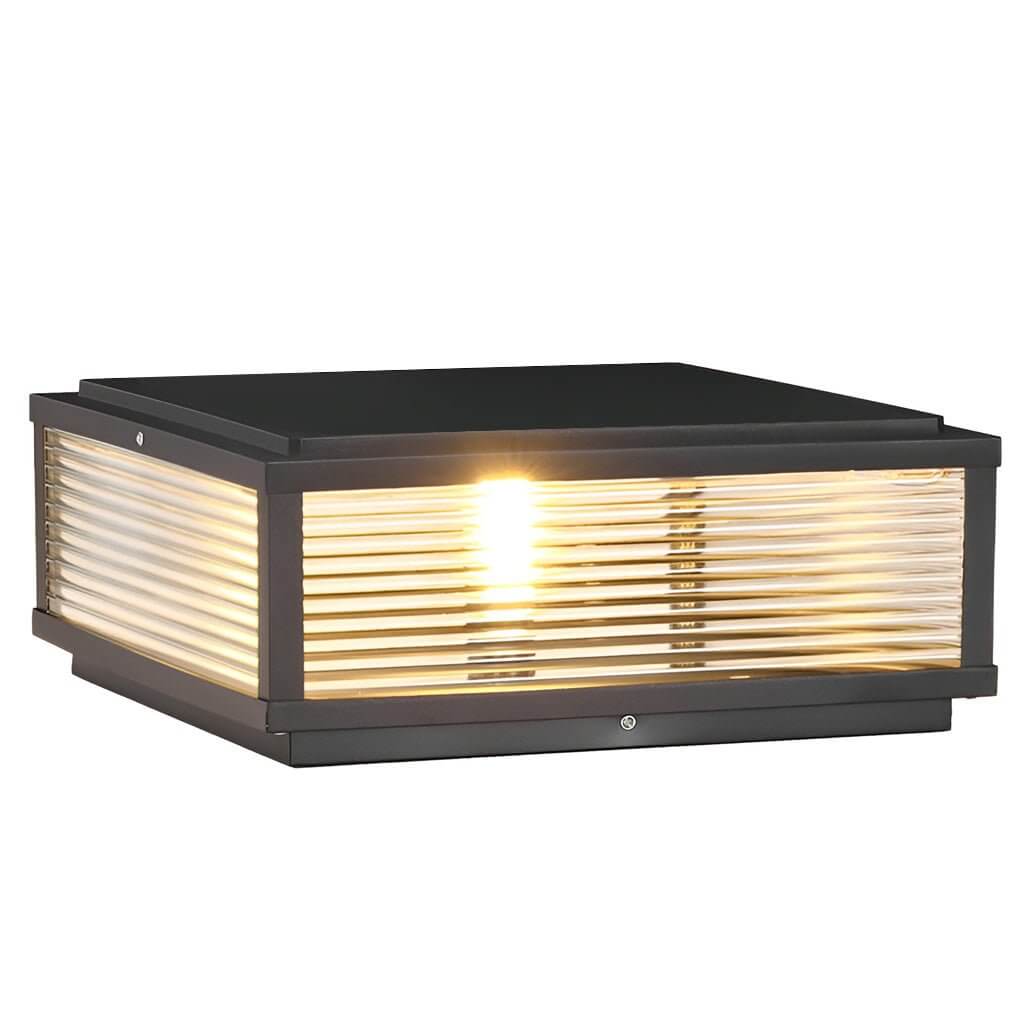Handsome Square Ribbed Glass Outdoor Pier Mount Pillar Light