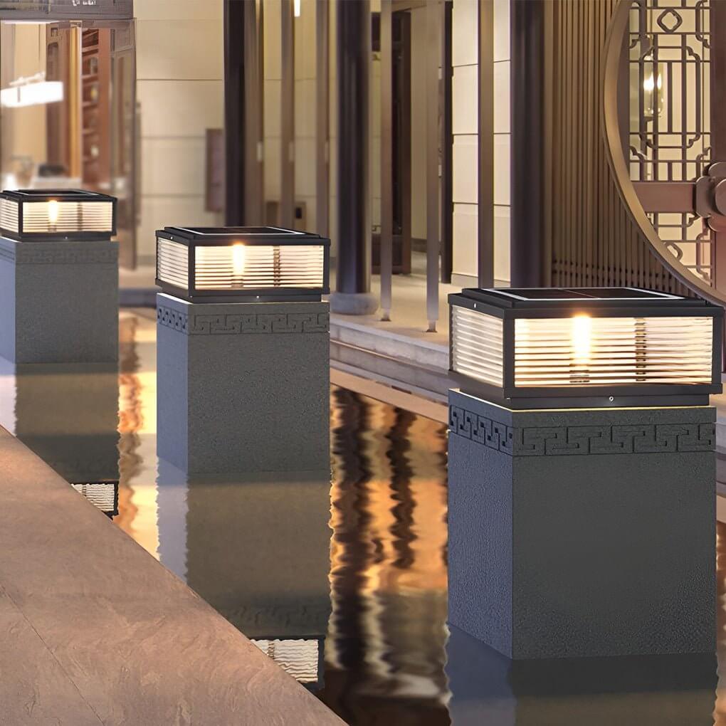 Handsome Square Ribbed Glass Outdoor Pier Mount Pillar Light