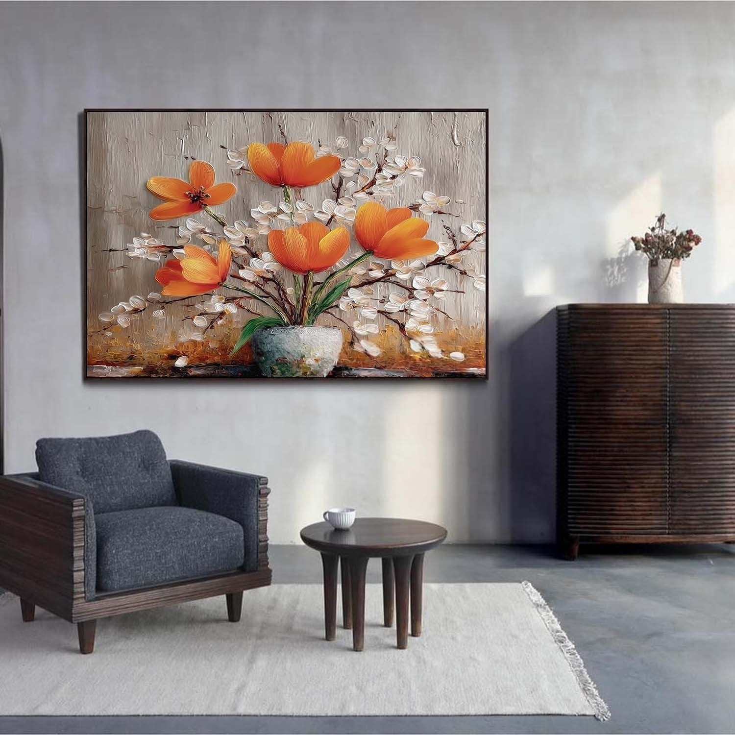 Wall Art Orange Tulip White Blossom Still Life - Neutralighting