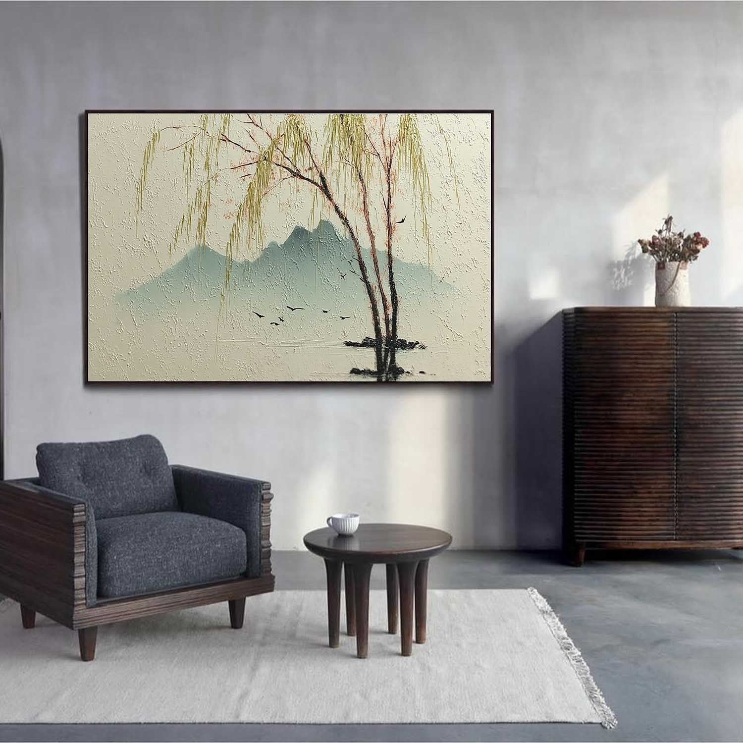 Wall Art Chinese Willow Mountain Landscape - Neutralighting