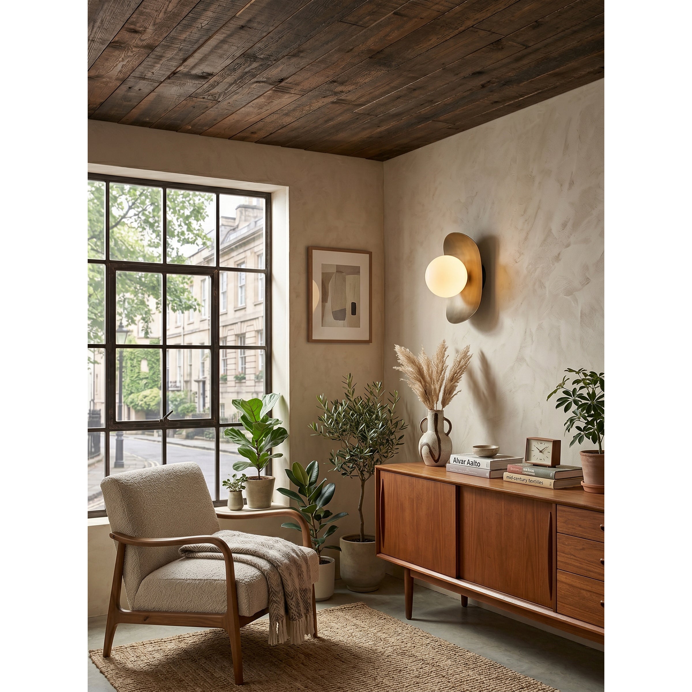 Front view of the Nouvel Wall Lamp showcasing its off-center globe design.