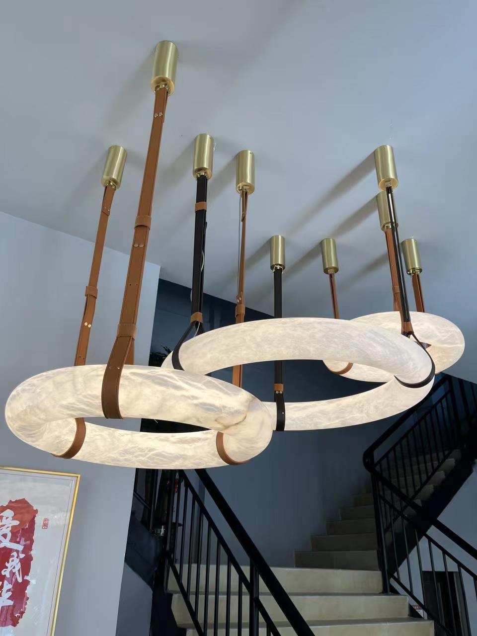 Tarys Alabaster Chandeliers Ring Leather Strap Version B-Neutral Decor
