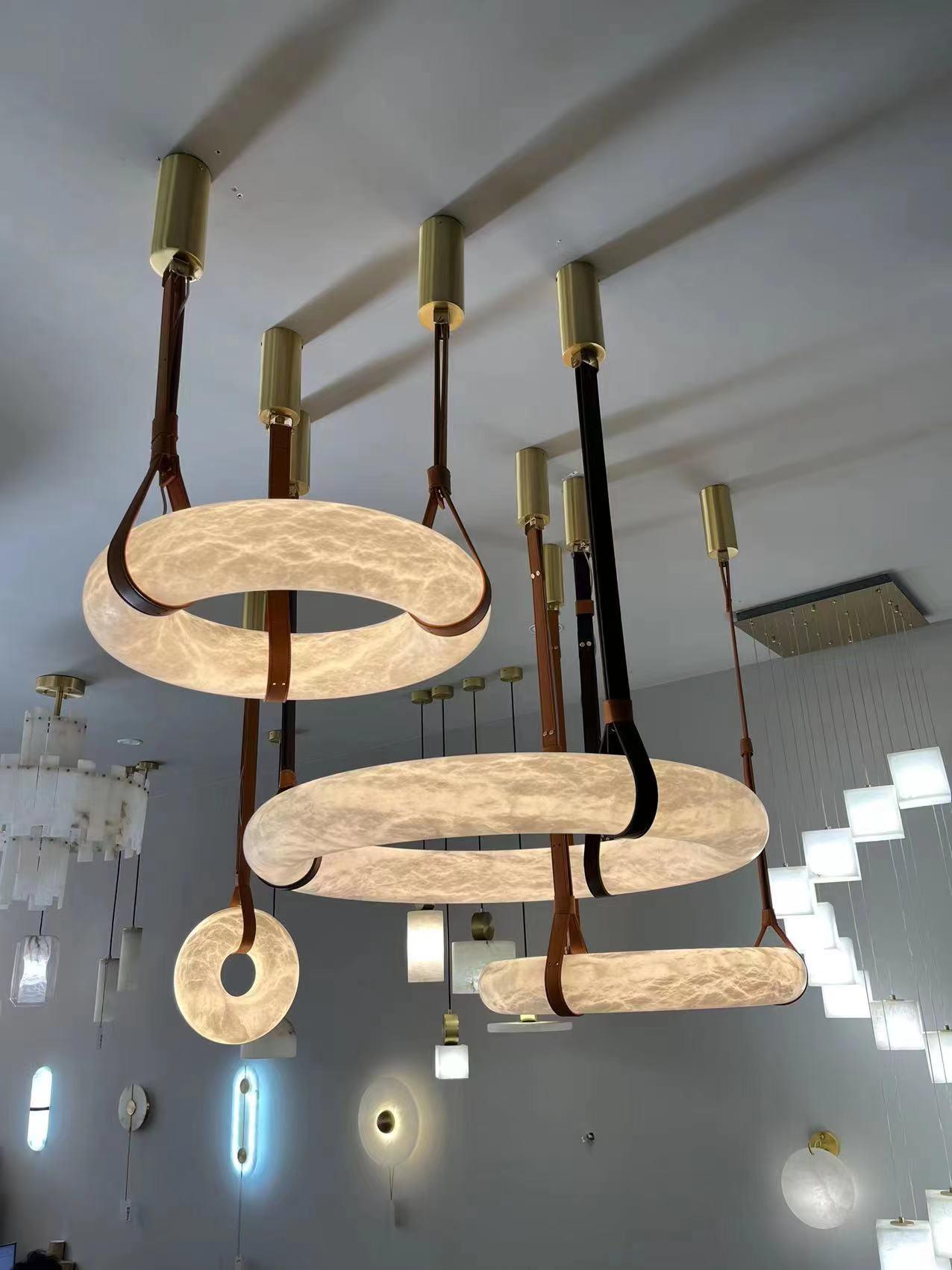Tarys Alabaster Chandeliers Ring Leather Strap Version B-Neutral Decor