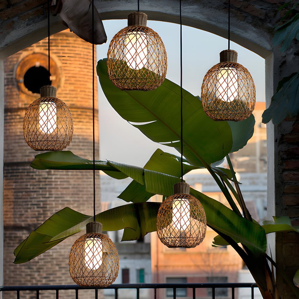 Julianay Rustic Modern Rattan Outdoor Pendant Lantern Lights