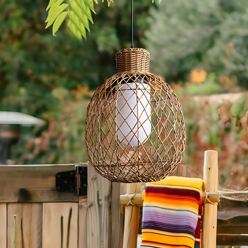Julianay Rustic Modern Rattan Outdoor Pendant Lantern Lights