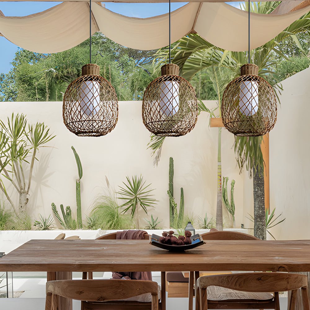 Julianay Rustic Modern Rattan Outdoor Pendant Lantern Lights