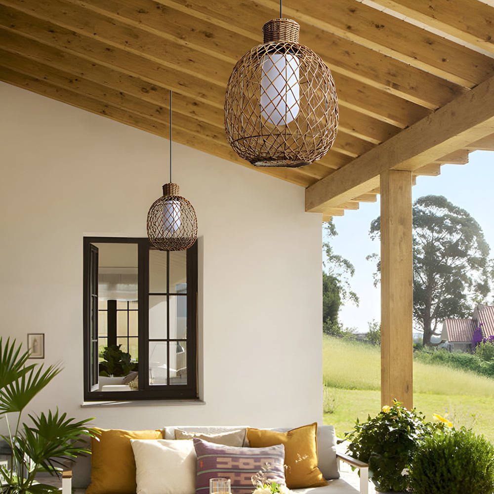 Julianay Rustic Modern Rattan Outdoor Pendant Lantern Lights
