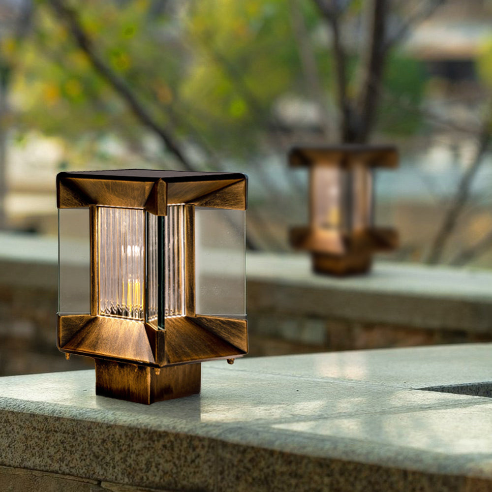 Ray Modern Rectangular Metal Glass Outdoor Lamp, Black/Black-Gold - Neutral Decor