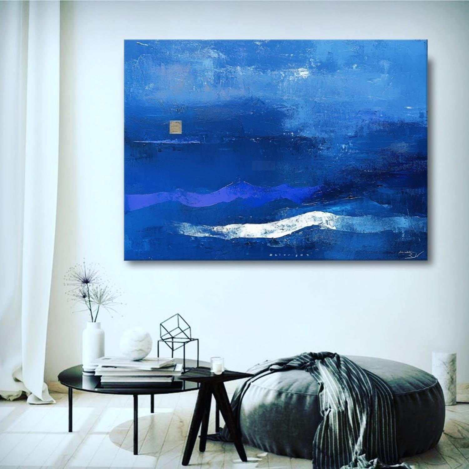 Wall Art Tranquil Textured Blue Mountain - Neutralighting