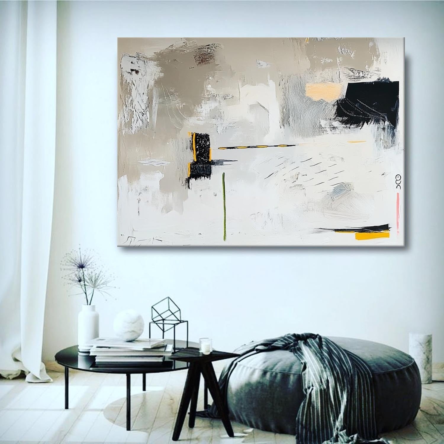 Wall Art Modern Geometric Abstract Black Yellow - Neutralighting