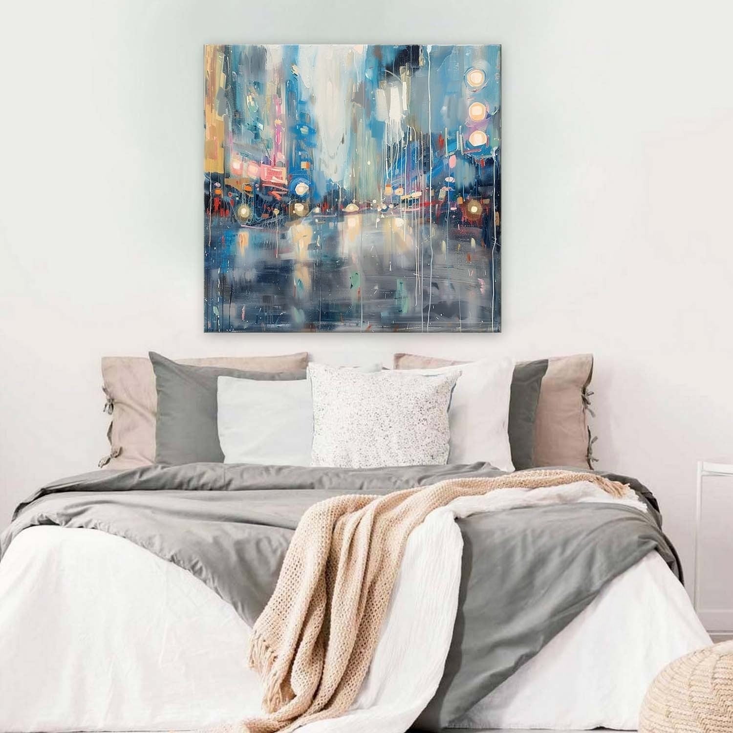 Wall Art Glowing City Lights Rainy Street - Neutralighting