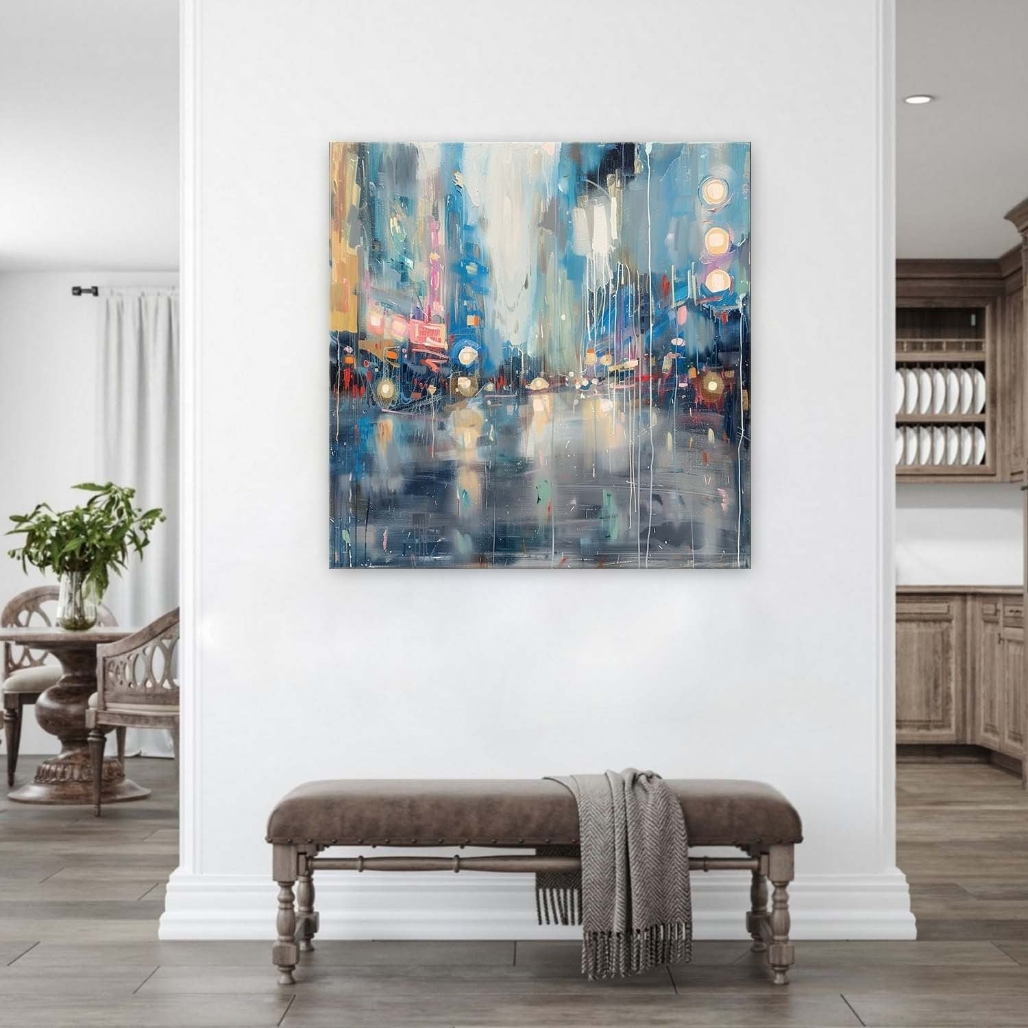 Wall Art Glowing City Lights Rainy Street - Neutralighting