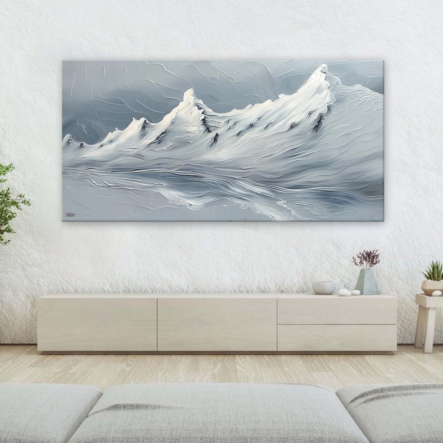 Wall Art Horizontal Impasto Snow Mountain - Neutralighting