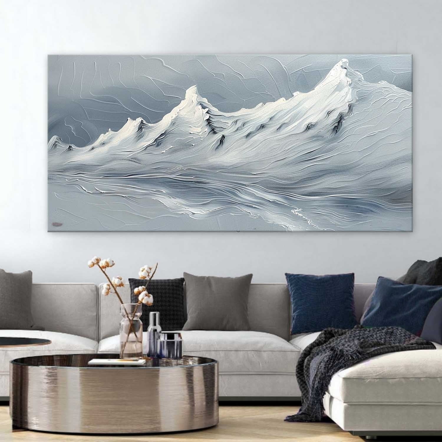 Wall Art Horizontal Impasto Snow Mountain - Neutralighting