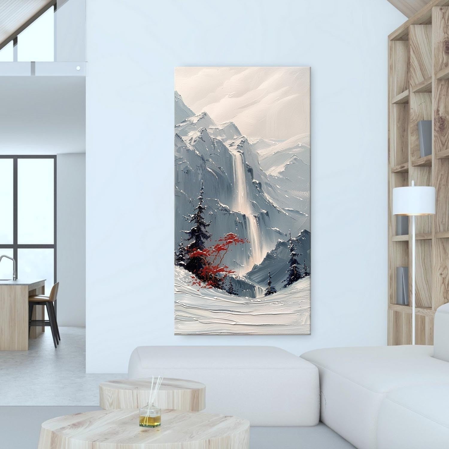 Wall Art Vertical Impasto Snow Mountain - Neutralighting