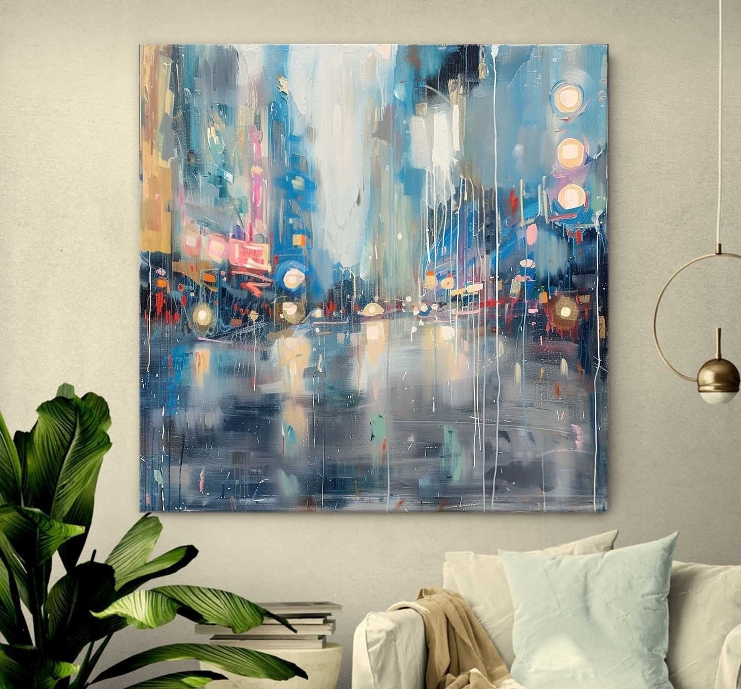 Wall Art Glowing City Lights Rainy Street - Neutralighting