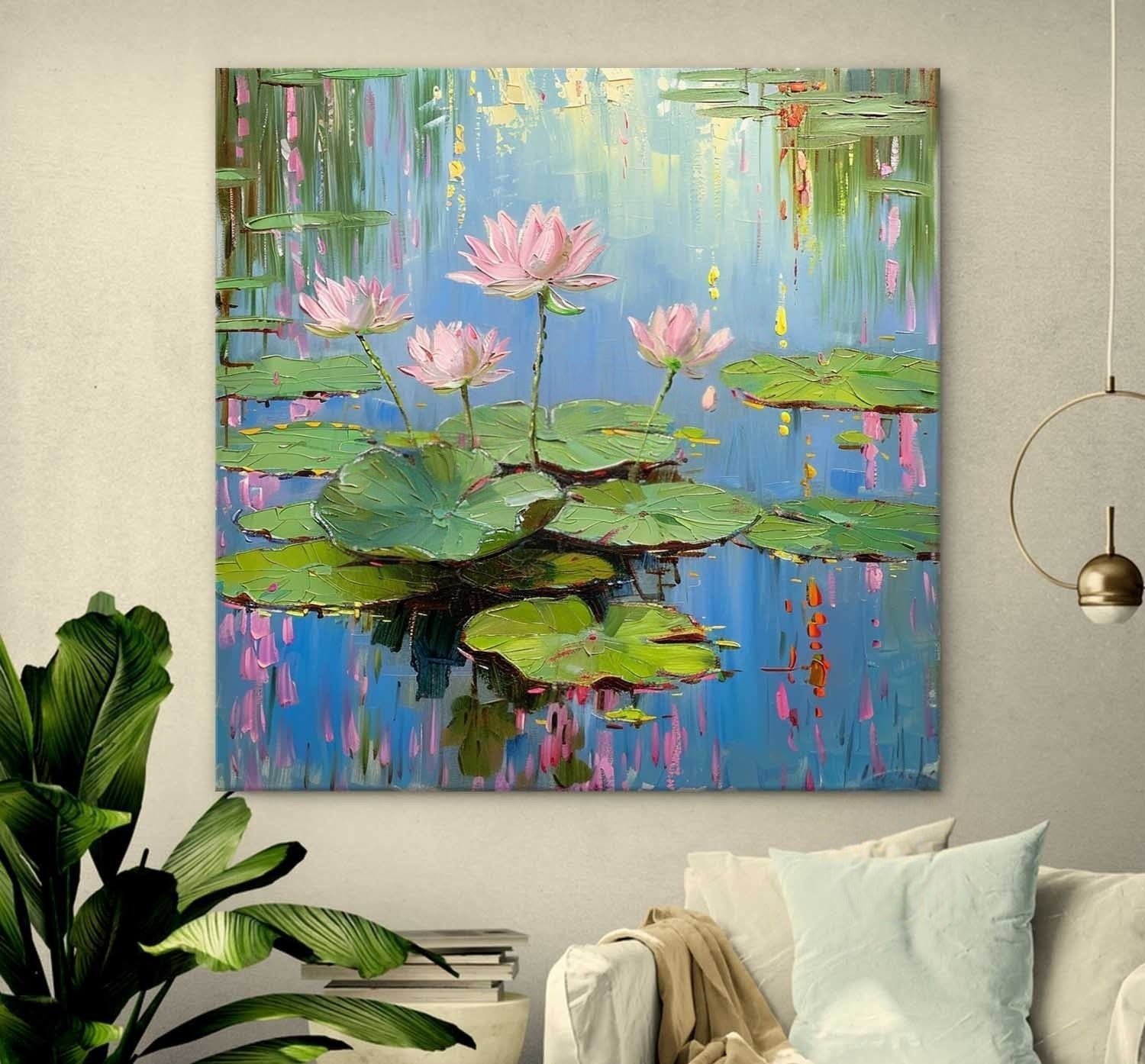Wall Art Serene Pink Water Lilies Pond - Neutralighting