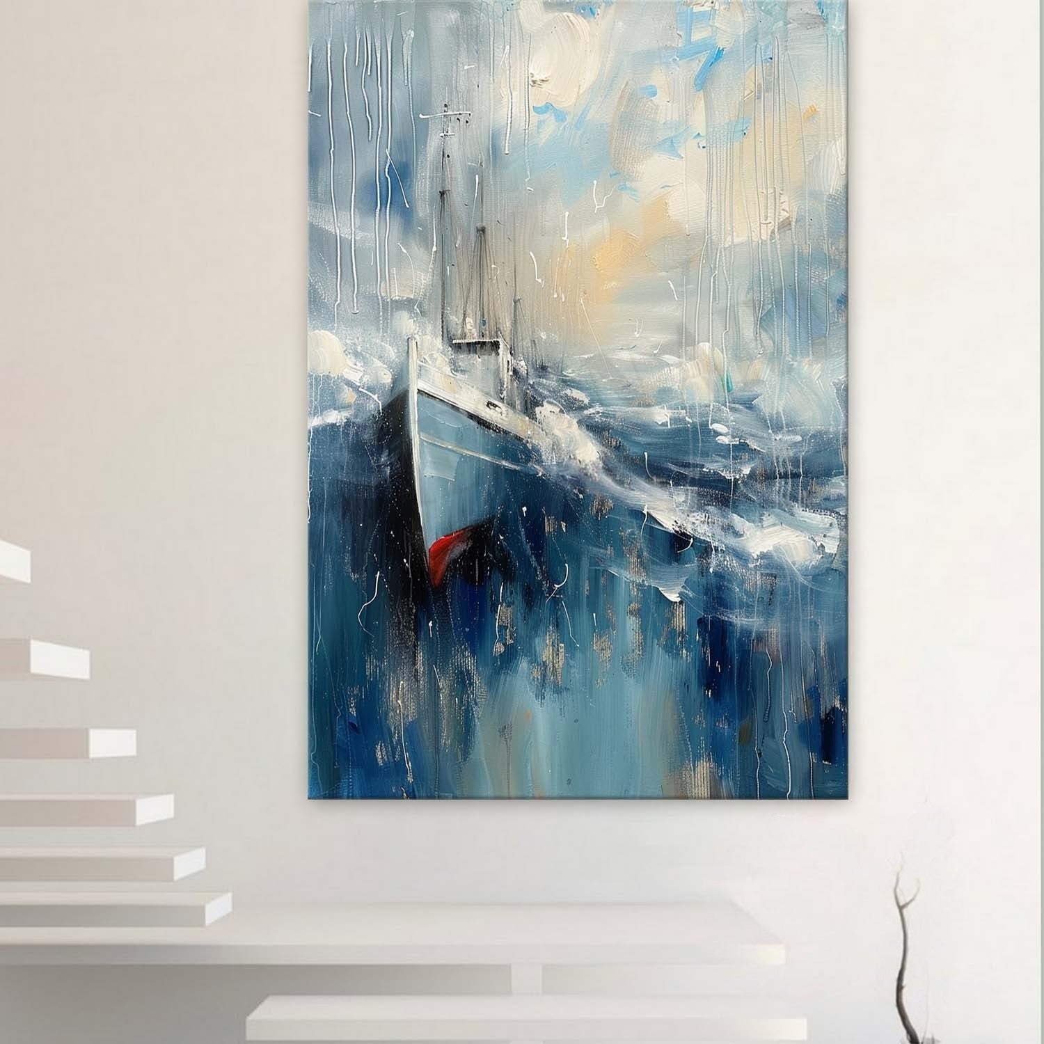 Wall Art Vertical Abstract Sailing Boat - Neutralighting