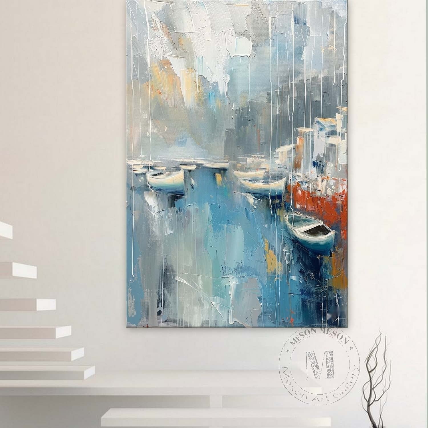 Wall Art Vertical Abstract Coastal Harbor - Neutralighting