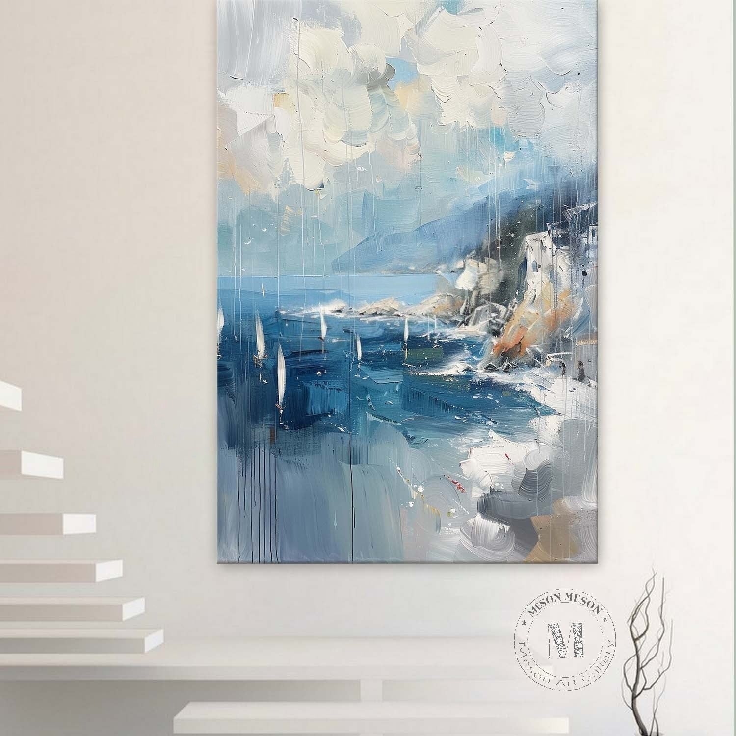 Wall Art Coastal Sailboats Rainy Seascape - Neutralighting