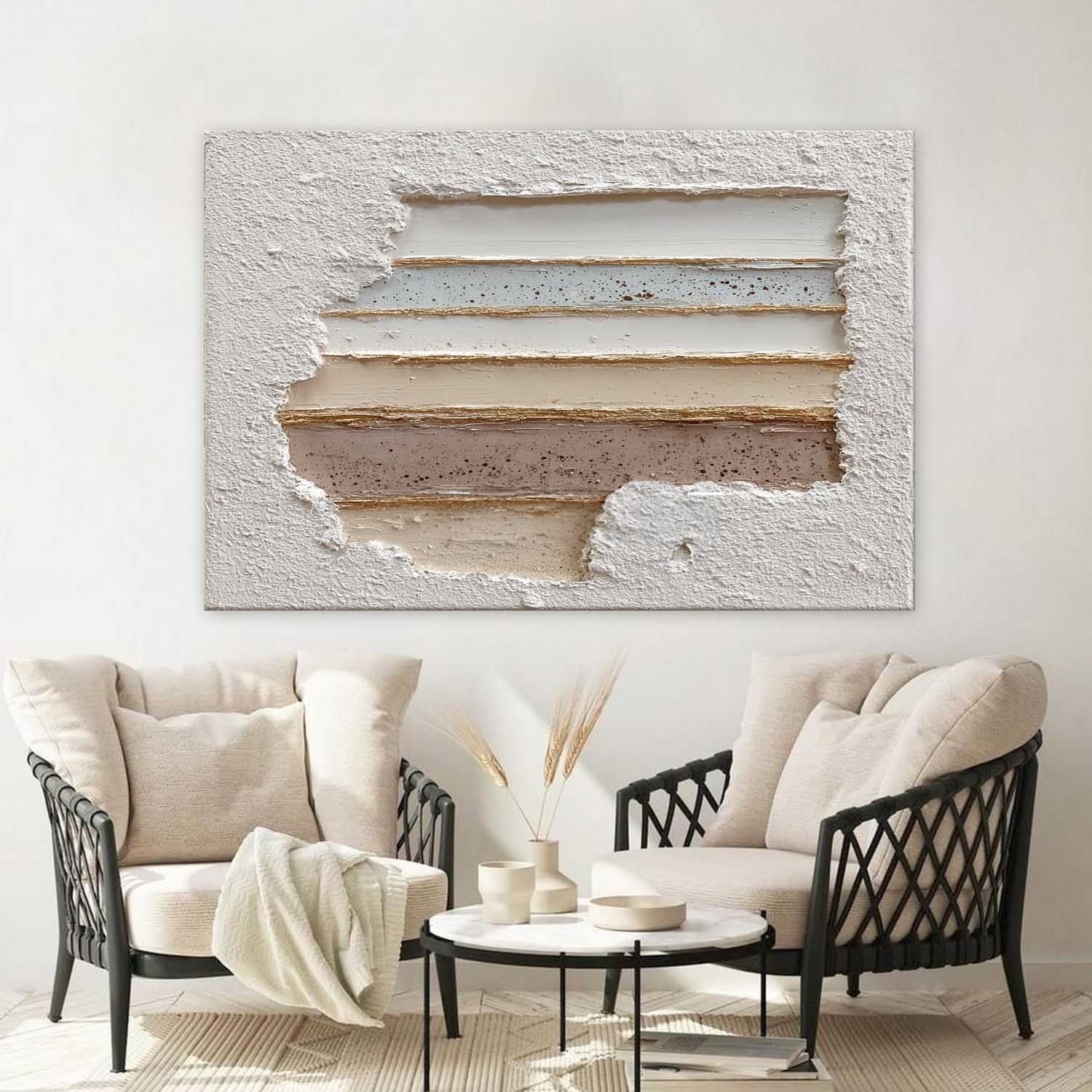 Wall Art Panoramic Textured Abstract Layered Scene Soft Neutral - Neutralighting