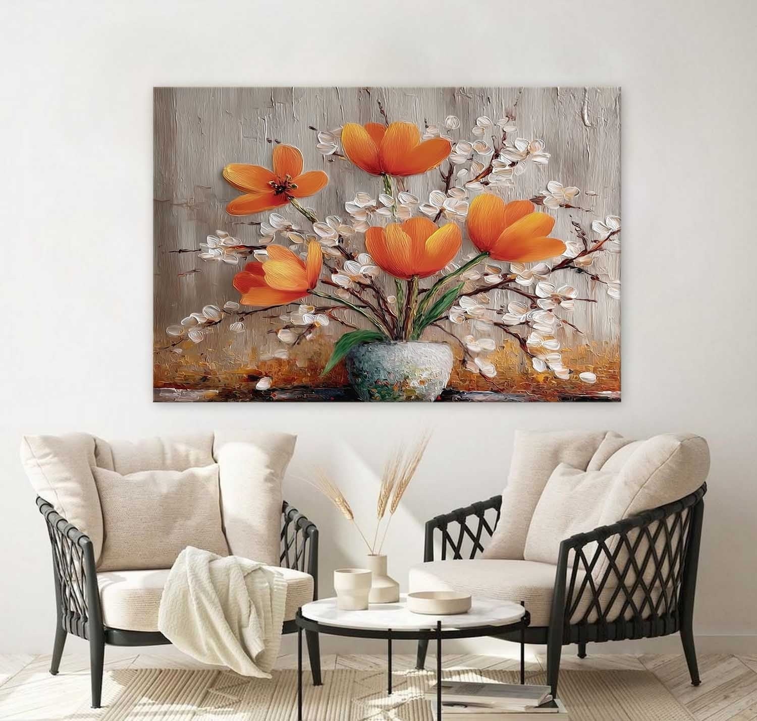 Wall Art Orange Tulip White Blossom Still Life - Neutralighting