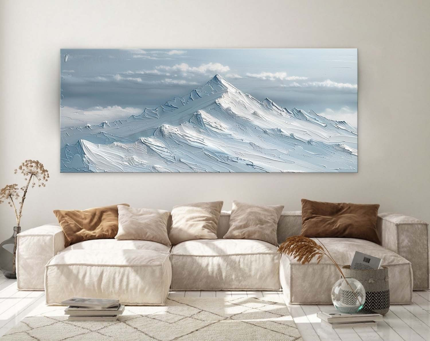 Wall Art Horizontal Impasto Snow Mountain - Neutralighting