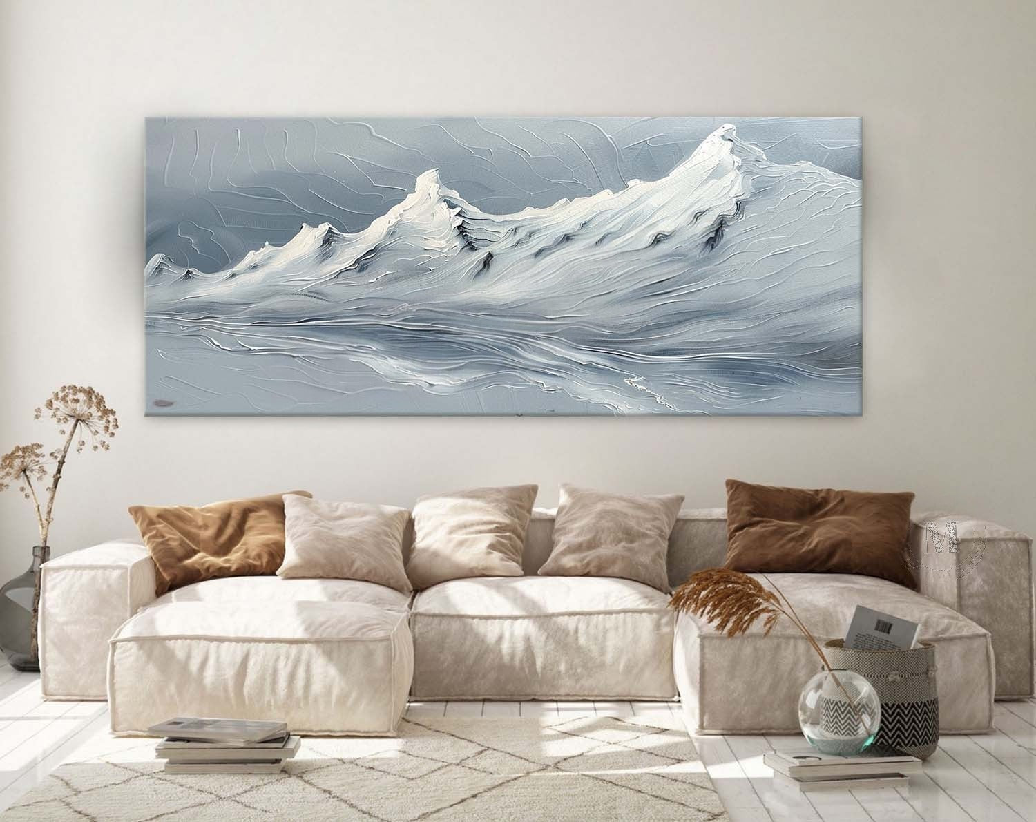 Wall Art Horizontal Impasto Snow Mountain - Neutralighting