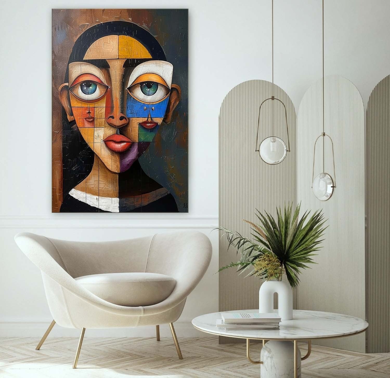 Wall Art Vertical Cubist Portrait Geometric - Neutralighting