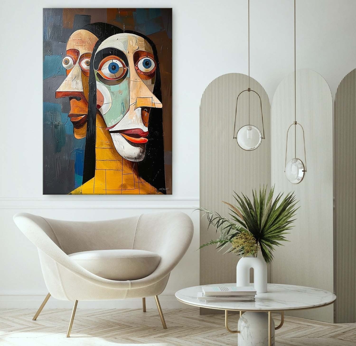 Wall Art Vertical Cubist Double Portrait - Neutralighting