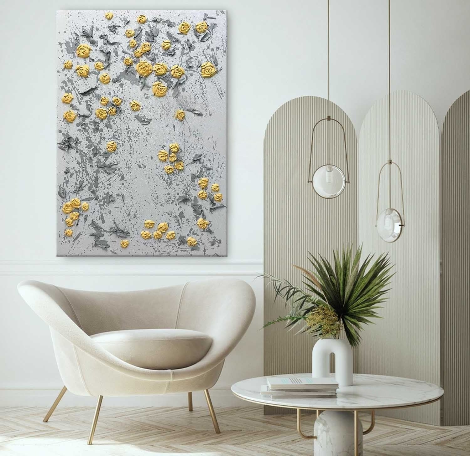Wall Art Vertical 3D Impasto Yellow Rose - Neutralighting