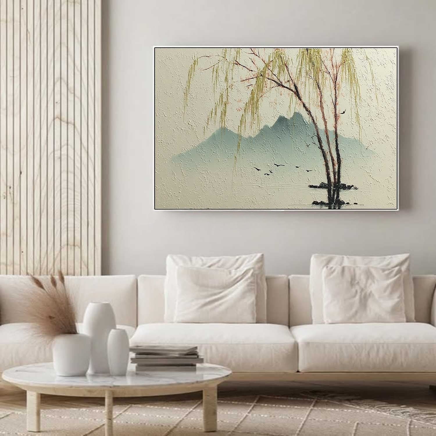 Wall Art Chinese Willow Mountain Landscape - Neutralighting
