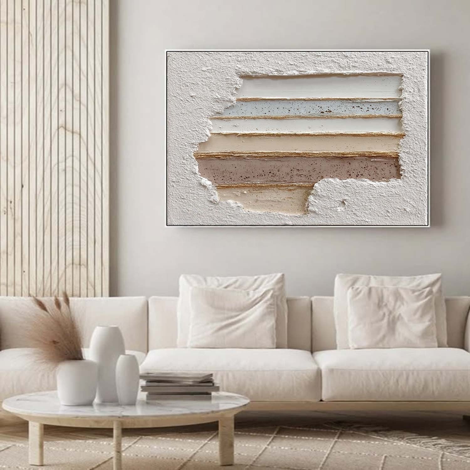 Wall Art Panoramic Textured Abstract Layered Scene Soft Neutral - Neutralighting