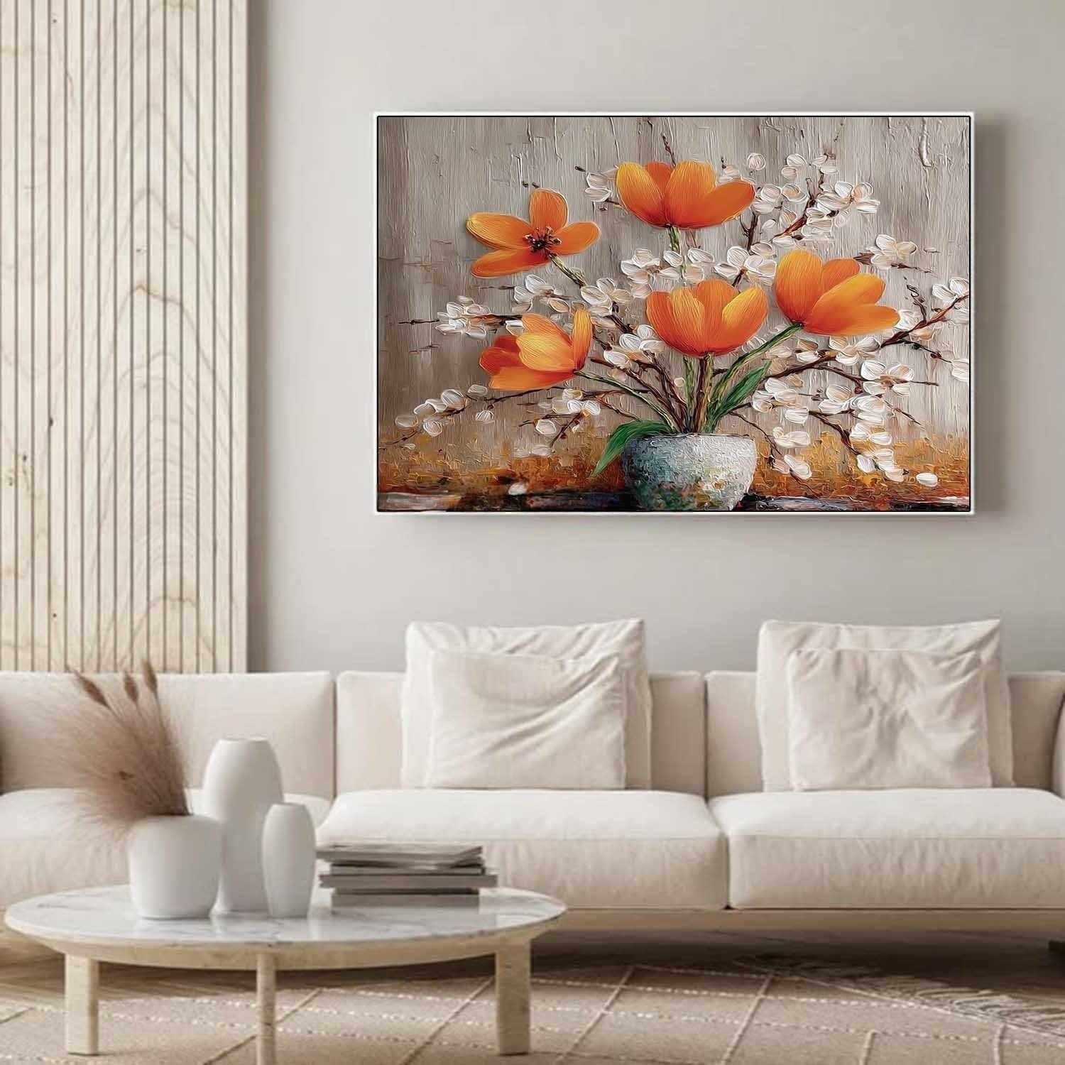 Wall Art Orange Tulip White Blossom Still Life - Neutralighting
